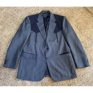 CIRCLE S Dallas Texas Blazer Sport Coat Blue Western Cowboy Sz 46 Long EXCELLENT